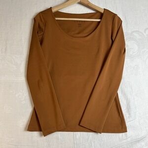 SETRE Basic Long Sleeve Scoop Neck Top Brown Size Medium